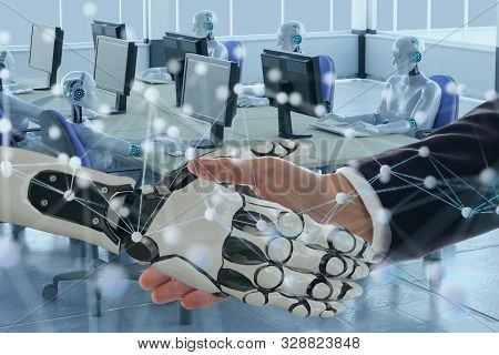 Deep Machine Learning With Artificial Intelligence Technology With Neural Network Concept, Hand Man 