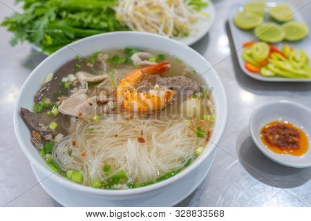 Vietnamese Popular Cuisine Rice Noodle Soup- Hu Tiu Nam Vang