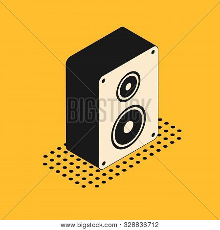 Isometric Stereo Speaker Icon Isolated On Yellow Background. Sound System Speakers. Music Icon. Musi