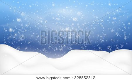 Snowy Landscape Isolated On Dark Background. Snowy Woodland Landscape. Merry Christmas. Winter Backg