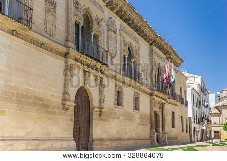 Baeza, Spain - May 12, 2019: Facade Of The Town Hall In Baeza, Spain