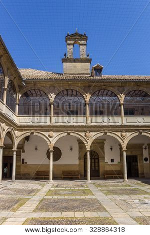 Baeza, Spain - May 12, 2019: Courtyard Of The Old University Of Baeza, Spain