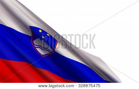 The Realistic Flag Of Slovenia Isolated On A White Background. Vector Element For Prešeren Day, Resi