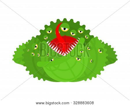 Сabbage Monster. Angry Vegetable With Teeth. Hungry Alien Food Vector Illustration