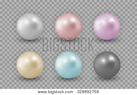 Realistic Pearls. Color Vector Pearls Isolated On Transparent Background. Precious Decoration, Neckl