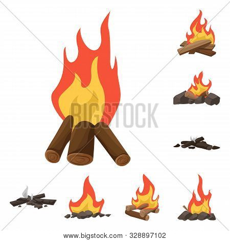 Vector Illustration Of Flame And Fire Icon. Set Of Flame And Camp Vector Icon For Stock.