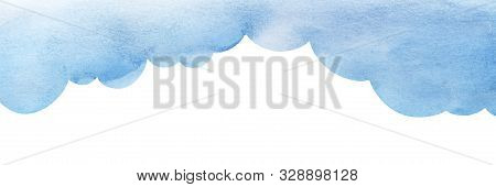 Cartoon Blue Cumulus Cloud Illustration. Cloud Shaped Background. Watercolor Fill Gradient From Pale