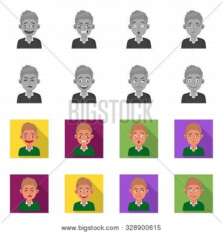 Vector Illustration Of Face And Boy Sign. Set Of Face And Expression Stock Vector Illustration.