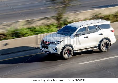Samut Sakhon Thailand - April 2019 : Toyota Fortuner Trd Sport Running On The Road At Rama Ii Road O