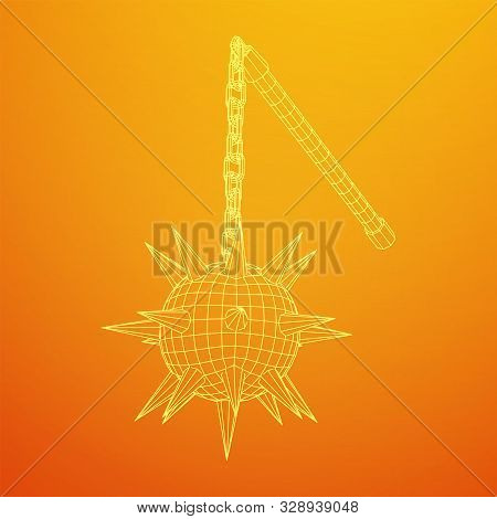Medieval Chained Mace Ball. Wireframe Low Poly Mesh Vector Illustration.