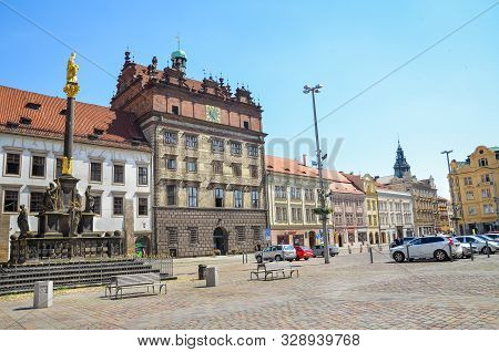 Plzen, Czech Republic - June 25, 2019: The Main Square In Pilsen, Czechia With Rennaisance City Hall