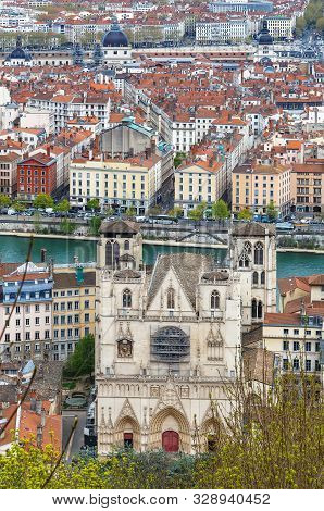 View Of Lyon With Cathedral From Basilica Of Notre-dame De Fourviere Hill, Frane