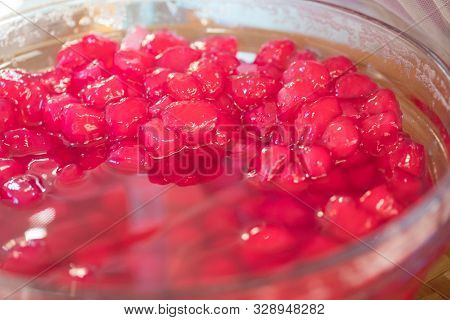 Mock Pomegranate Seeds Is Thailand Dessert Made By Waternut And Tapioca Flour. Its Look Like A Jelly