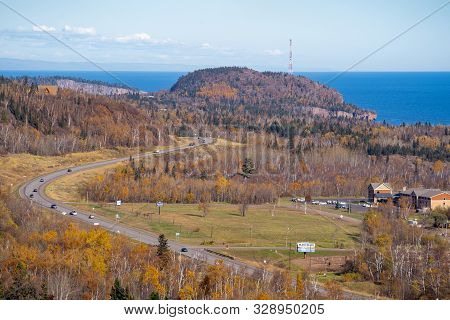 Silver Bay, Minnesota - October 20, 2019: Overlook On The Scenic North Shore Drive (highway 61) And 