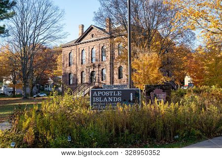 Bayfield, Wisconsin - October 19, 2019: Sign For The Apostle Islands National Lakeshore Headquarters