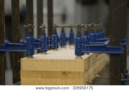 New Metallic Utilities Used On Carpentry Workbench For Wood Crafting Works In Big Rusty Workshop Ope