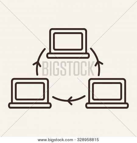 Computer Network Line Icon. Laptop, Connection, Signal. Communication Service Concept. Vector Illust