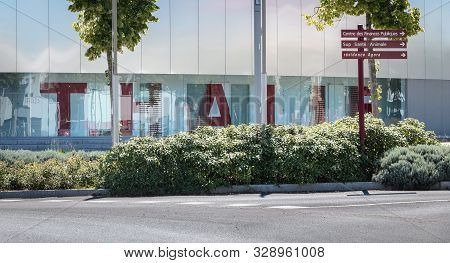 Architectural Detail Of The Modern Thalie Theater In  Montaigu, France