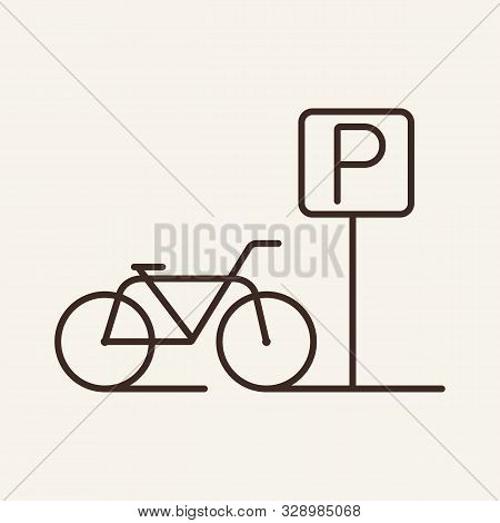 Parking For Bicycle Line Icon. Bike, Parking Sign, Park. Public Services Concept. Vector Illustratio