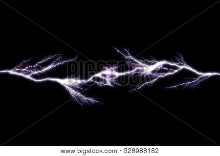 Tunder Lightning Bolts Isolated On Black Background, Illustration Of Electric Concept