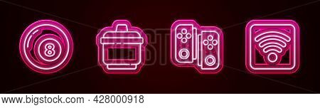 Set Line Billiard Pool Snooker Ball, Cooking Pot, Gamepad And Wi-fi Wireless Internet Network. Glowi