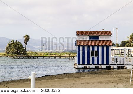 Stripped Beach Hut On La Concha Beach In Los Alcazares Village, (murcia Community, Spain) On A Sunny
