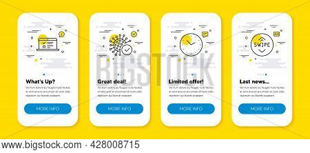 Vector Set Of Web Lectures, Coronavirus And Time Line Icons Set. Ui Phone App Screens With Line Icon