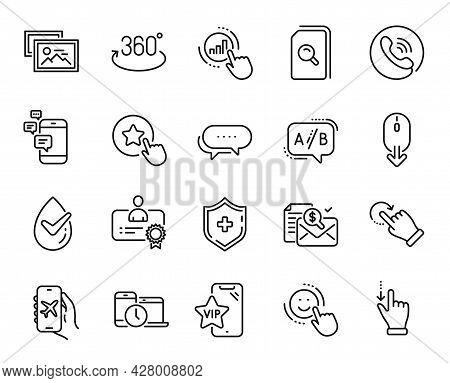 Vector Set Of Loyalty Star, Time Management And Dots Message Line Icons Set. Ab Testing, Touchscreen