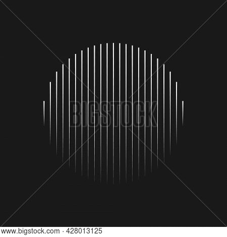Retrofuturistic Striped Circle Shape. Digital Cyber Retro Design Element. Strips In Cyberpunk 80s St