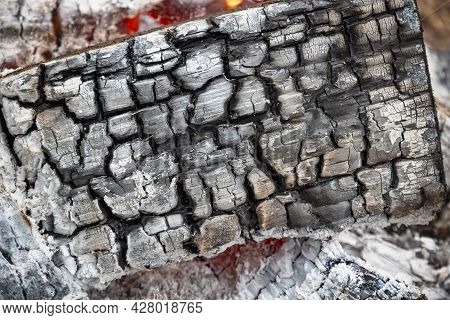 Texture Of Burning Wood And Ash In Details