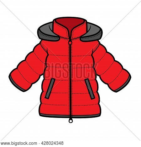 Padded Downy Winter Jacket With Hood Color Variation For Coloring Page Isolated On White Background