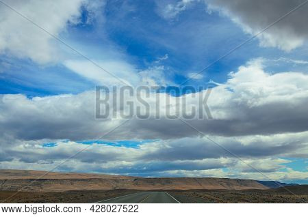 Landscape With Guanacas In Argentina On The Way To Fitzroy. Prairie Landscape On The Road To Fitzroy