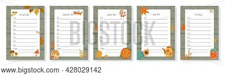Templates For To-do List, Wish List, Check List  And Shopping List Decorated With Autumn Elements. S