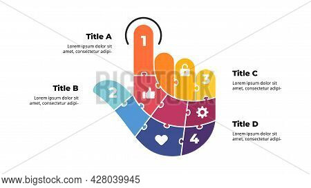 Puzzle Vector Click Infographic Template. Abstract Finger Diagram. 4 Steps, Parts, Options. Modern M