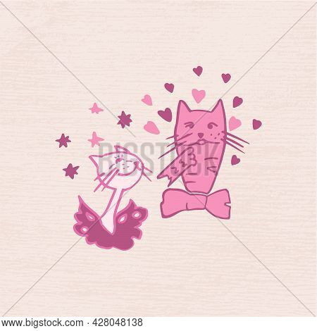 Vector Illustration Of Cats In Love For St.valentine`s Day. Pictures Of Cats In Vector Format For Th