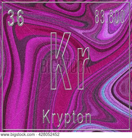 Krypton Chemical Element, Sign With Atomic Number And Atomic Weight, Periodic Table Element, Pink Ba