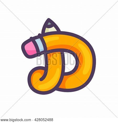 D Letter Logo Made Of A Pencil. Vector Typeface For Back To School Events, Art Identity, Education P