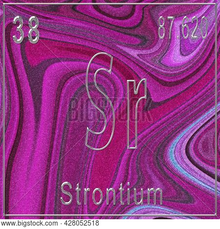Strontium Chemical Element, Sign With Atomic Number And Atomic Weight, Periodic Table Element, Pink 