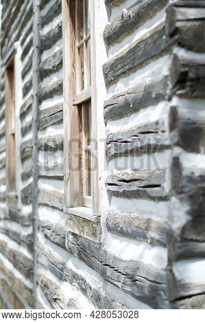 Close Up Of A Tamarack Log Cabin, Fur Trader's Cabin