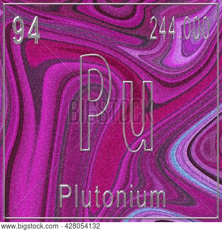 Plutonium Chemical Element, Sign With Atomic Number And Atomic Weight, Periodic Table Element, Pink 
