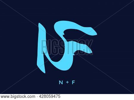 Blue Color Of Nf Initial Letter Design