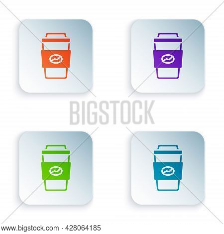 Color Coffee Cup To Go Icon Isolated On White Background. Set Colorful Icons In Square Buttons. Vect