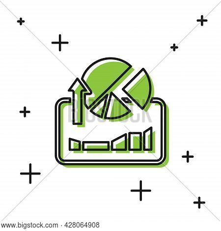 Black Stocks Market Growth Graphs And Money Icon Isolated On White Background. Monitor With Stock Ch