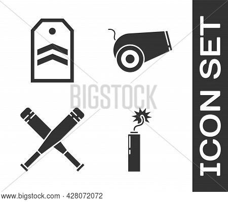 Set Dynamite Bomb Stick Clock, Chevron, Crossed Baseball Bat And Cannon Icon. Vector