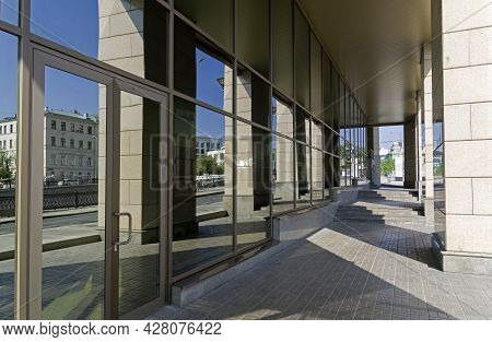 Long Passage With Columns. Office Building At Ovchinnikovskaya Embankment, Zamoskvorechye, Moscow, R