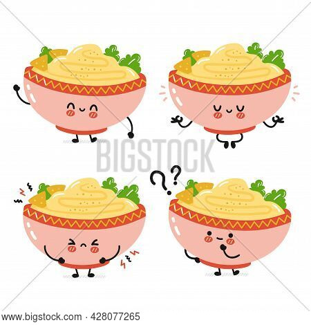 Cute Funny Traditional Hummus Bowl Character. Vector Flat Cartoon Kawaii Character Illustration Icon