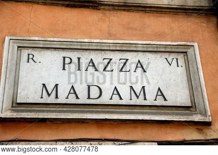 Text Piazza Madama That Means Madama Square Where There Is The Senate Of The Italian Republic In Te 