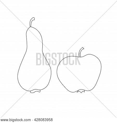 Apple And Pear Outline Monochrome Sketch Art Design Stock Vector Illustration For Web, For Print, Fo