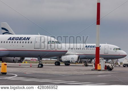 Plane Of The German Company Lufthansa Parked In Thessaloniki International Airport