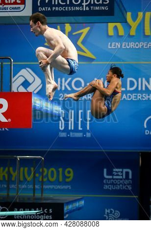 Kyiv, Ukraine - August 5, 2019: Benjamin Auffret And Alais Kalonj Of France Perform During Team Even